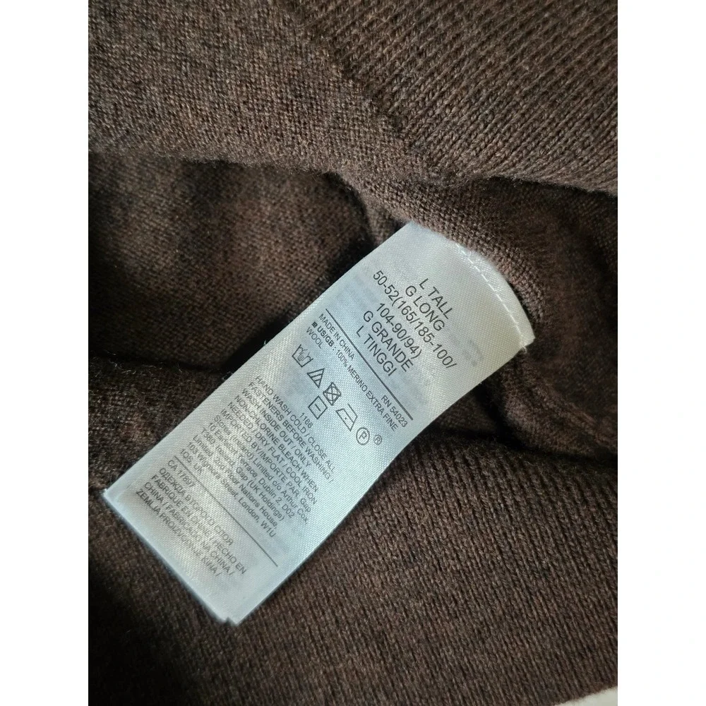 Banana Republic Mens Large Tall Brown Italian Merino Wool Quarter Zip Sweater